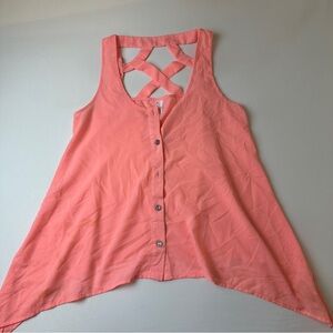 Studio Y Tank Top Womens Small Button Front Sleeveless Criss Cross Back Flowy